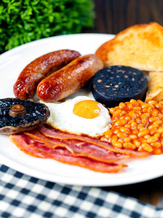 The full English breakfast, the ultimate fry up with black pudding and fried bread.