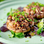 Brown rice stuffed mushrooms with cheddar cheese and balsamic.