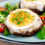 Balsamic vinegar caramelised onion and goats cheese stuffed Portobello mushrooms.