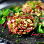 Bacon stuffed mushrooms with Lancashire cheese and snipped chives.