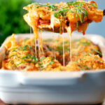 Cheesy chicken and chorizo sausage pasta bake with a parmesan crust.