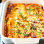 Vegetarian cauliflower and ricotta stuffed and baked cannelloni.