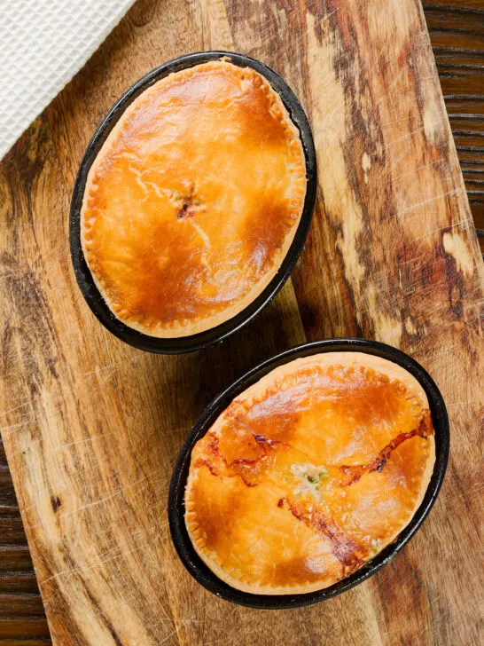 Creamy chicken and bacon pies with homemade shortcrust pastry.