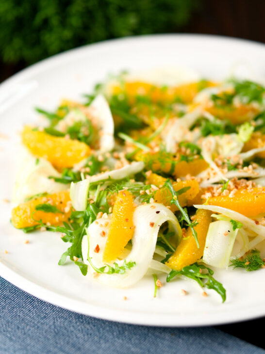 Fennel and orange side salad with roasted almonds and rocket.