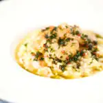 Lemon and prawn risotto with chilli and parsley.