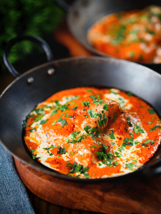 Rich and creamy Indian butter chicken curry or murgh makhani.