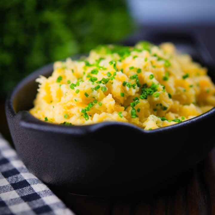 Scottish clapshot, swede and potato mash with fresh chives.