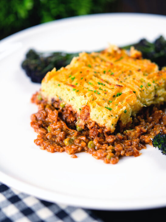 Haggis shepherds pie with clapshot (swede and potato mash) served with broccoli.