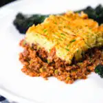 Haggis shepherds pie with clapshot (swede and potato mash) server with broccoli.