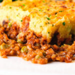 Close-up haggis shepherds pie with clapshot (swede and potato mash).