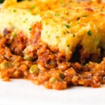 Close-up haggis shepherds pie with clapshot (swede and potato mash).
