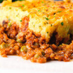 Close-up haggis shepherds pie with clapshot (swede and potato mash).