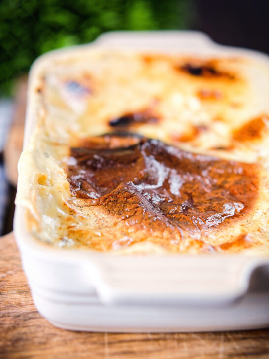 Oven baked British rice pudding for two people.