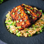 Honey and miso glazed tofu served with egg fried rice.