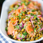 Mung bean salad with Indian flavours & pickled carrot and red onion.