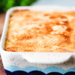 Breadcrumb topped Hachis Parmentier in a baking dish.