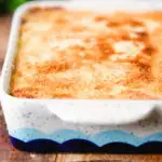 Breadcrumb topped Hachis Parmentier in a baking dish.