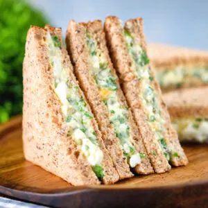 A perfect deep filled egg and cress sandwich on wholemeal bread.