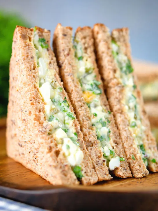 Boiled egg and cress sandwich on wholemeal seeded bread.