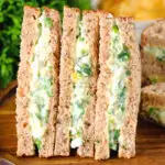 British boiled egg and cress sandwich with mayonnaise on wholemeal seeded bread.