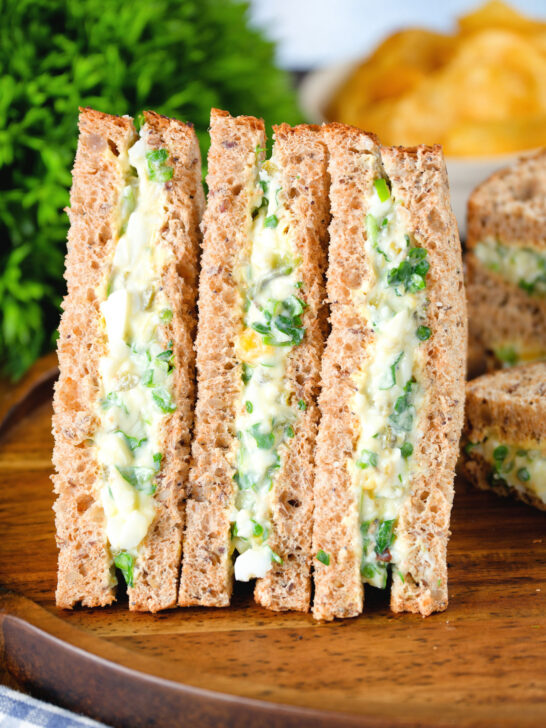 British boiled egg and cress sandwich with mayonnaise on wholemeal seeded bread.