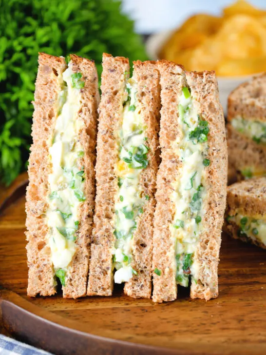 British boiled egg and cress sandwich with mayonnaise on wholemeal seeded bread.