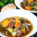 Traditional Irish stew with lamb, potatoes and carrots cooked in a slow cooker.