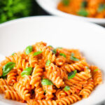 Creamy tomato, basil and and mascarpone cheese pasta.
