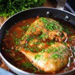 Chicken chasseur or French hunters chicken with mushrooms in a wine sauce.