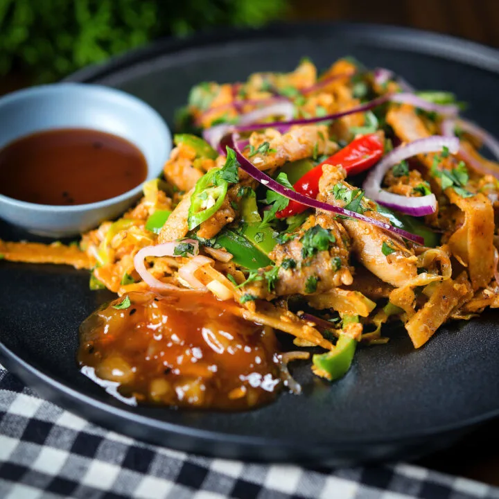 Homemade Sri Lankan influenced kottu roti or kotthu paraotha.