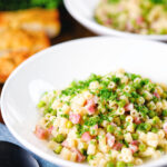 Italian pasta e piselli with peas, pancetta, mint and ditalini served with garlic ciabatta.
