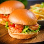 King prawn sandwich with a bloody Mary sauce and celery on a brioche bun.