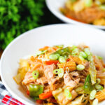 Filipino chicken and vegetable pancit bihon (rice noodles) aka guisado.