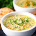 Polish zupa ogorkowa or pickle (sour) cucumber soup with fresh dill.