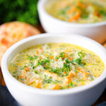 Polish zupa ogorkowa or pickle (sour) cucumber soup with fresh dill.