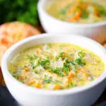 Polish zupa ogorkowa or pickle (sour) cucumber soup with fresh dill.