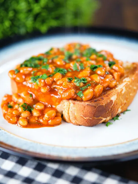 Indian-inspired spicy masala baked beans on toast with fresh coriander.