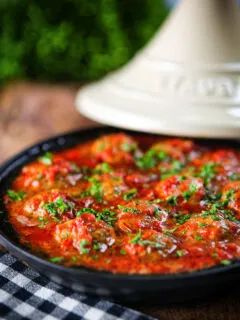 Spicy Moroccan-influenced lamb (kefta) meatball tagine.