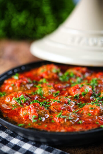 Spicy Moroccan-influenced lamb (kefta) meatball tagine.