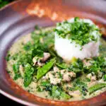 Herby Thai green pork curry with sugar snap peas and jasmine rice.