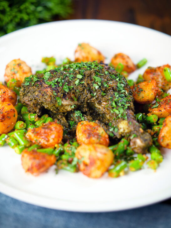 Goan (Indian) Chicken Cafreal served with aloo jeera and green bean poriyal.