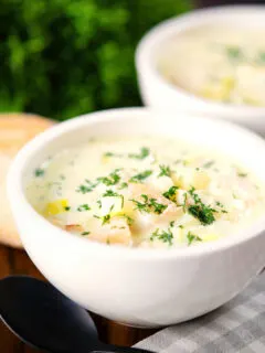 Cullen skink, Scottish creamy smoked haddock and leek chowder or soup.