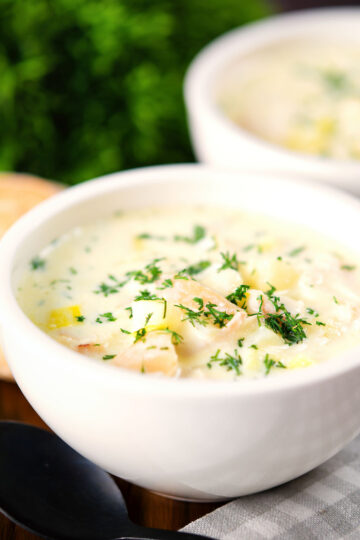 Cullen skink, Scottish creamy smoked haddock and leek chowder or soup.