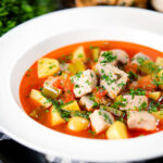Marmitako, Basque tuna stew with potatoes, peppers and smoked paprika.