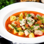 Marmitako, Basque tuna stew with potatoes, peppers and smoked paprika.