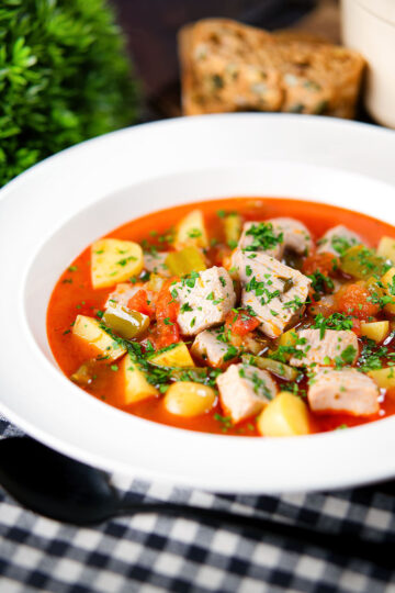 Marmitako, Basque tuna stew with potatoes, peppers and smoked paprika.