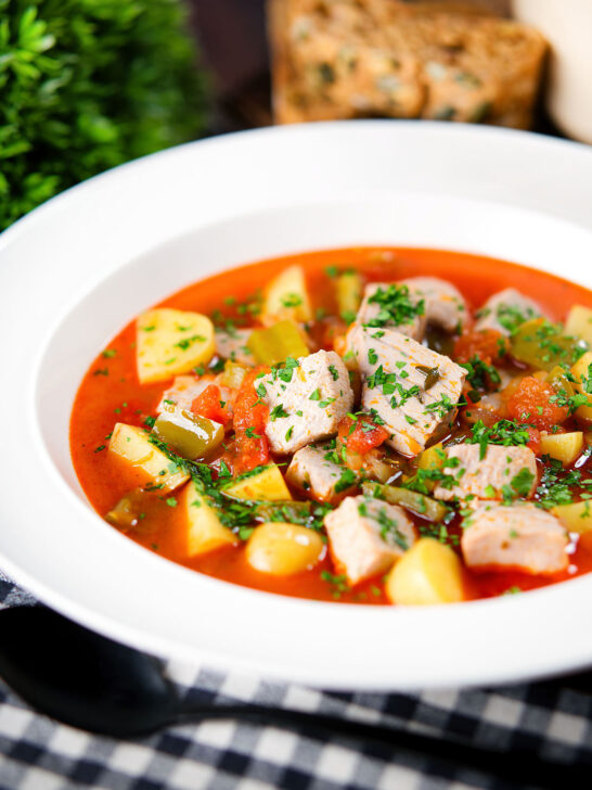 Marmitako, Basque tuna stew with potatoes, peppers and smoked paprika.