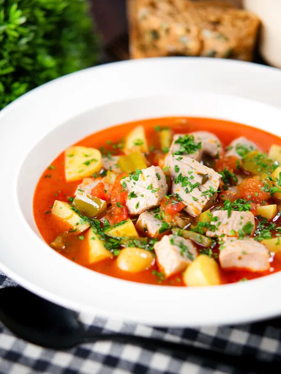 Marmitako, Basque tuna stew with potatoes, peppers and smoked paprika.