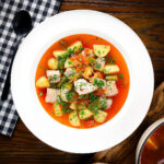 Marmitako, Basque (Spanish) tuna stew with potatoes, green pepper and paprika.