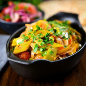 Taze fasulye (Turkish green or runner bean stew) served with a piyaz salad.